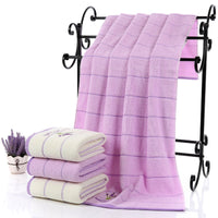 HKM-437715 Lavender Striped Cotton Bath Towel - Soft, Absorbent, and Environmentally Friendly