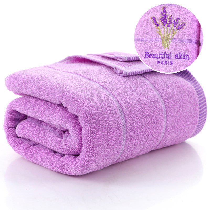 HKM-437715 Lavender Striped Cotton Bath Towel - Soft, Absorbent, and Environmentally Friendly