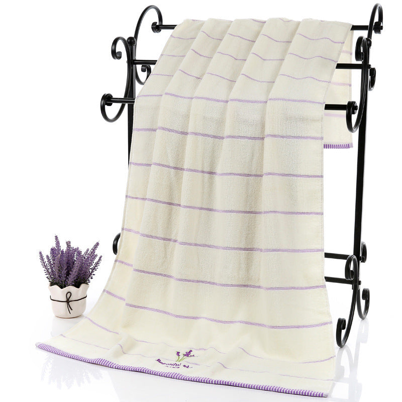 HKM-437715 Lavender Striped Cotton Bath Towel - Soft, Absorbent, and Environmentally Friendly
