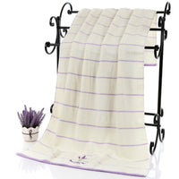 HKM-437715 Lavender Striped Cotton Bath Towel - Soft, Absorbent, and Environmentally Friendly