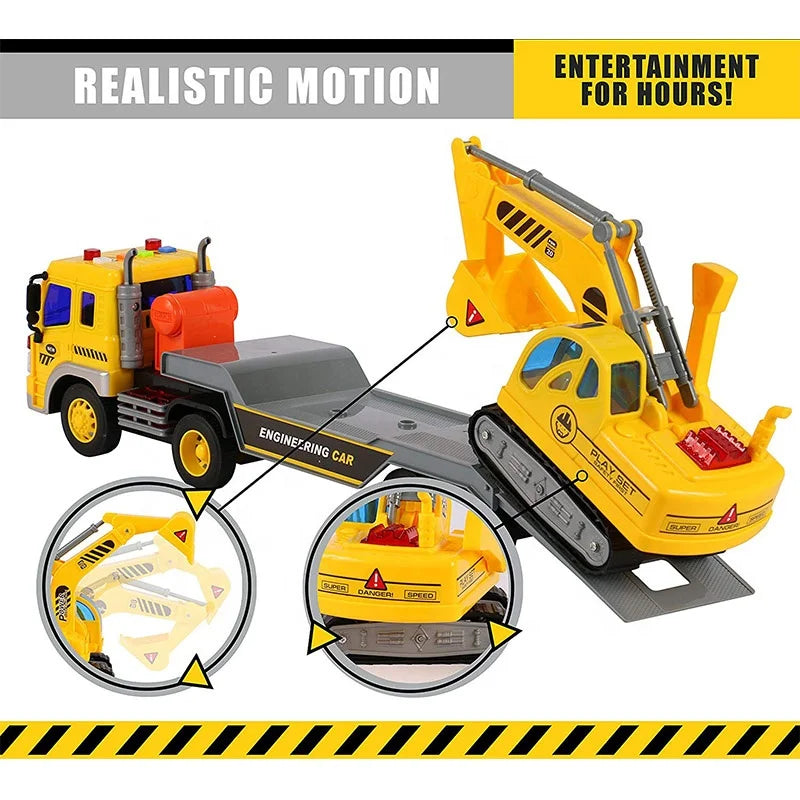 HKM-437779 Friction-Powered Construction Truck Excavator Toy for Kids Ages 2 to 7 - Plastic Sand Digger and Claw
