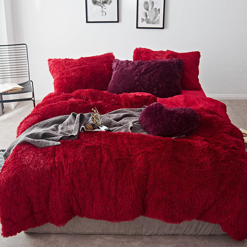 HKM-437971 Korean Cloud Mink Velvet Coral Velvet Bedding Set - 4-Piece Thick Warm Winter Comforter