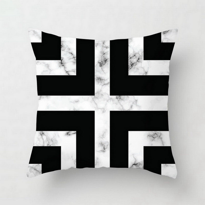HKM-438675 Nordic Pink Geometric Abstract Decorative Pillowcase with Marble Pattern and Floral Design - 45cm x 45cm