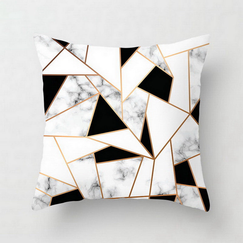 HKM-438675 Nordic Pink Geometric Abstract Decorative Pillowcase with Marble Pattern and Floral Design - 45cm x 45cm