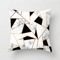 HKM-438675 Nordic Pink Geometric Abstract Decorative Pillowcase with Marble Pattern and Floral Design - 45cm x 45cm