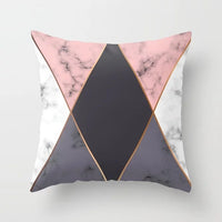 HKM-438675 Nordic Pink Geometric Abstract Decorative Pillowcase with Marble Pattern and Floral Design - 45cm x 45cm