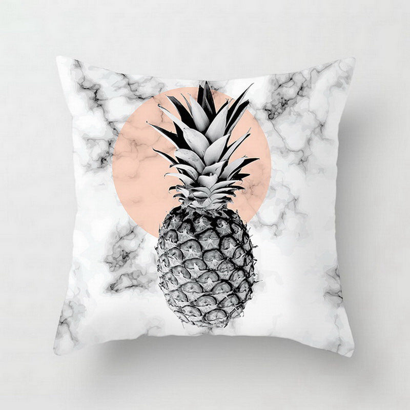 HKM-438675 Nordic Pink Geometric Abstract Decorative Pillowcase with Marble Pattern and Floral Design - 45cm x 45cm