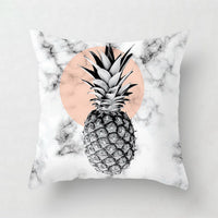 HKM-438675 Nordic Pink Geometric Abstract Decorative Pillowcase with Marble Pattern and Floral Design - 45cm x 45cm