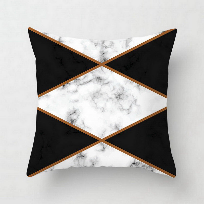 HKM-438675 Nordic Pink Geometric Abstract Decorative Pillowcase with Marble Pattern and Floral Design - 45cm x 45cm