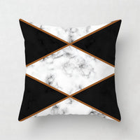 HKM-438675 Nordic Pink Geometric Abstract Decorative Pillowcase with Marble Pattern and Floral Design - 45cm x 45cm