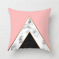 HKM-438675 Nordic Pink Geometric Abstract Decorative Pillowcase with Marble Pattern and Floral Design - 45cm x 45cm