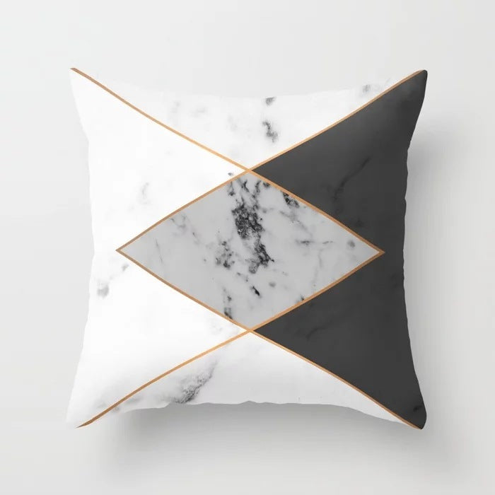HKM-438675 Nordic Pink Geometric Abstract Decorative Pillowcase with Marble Pattern and Floral Design - 45cm x 45cm