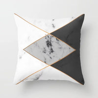 HKM-438675 Nordic Pink Geometric Abstract Decorative Pillowcase with Marble Pattern and Floral Design - 45cm x 45cm