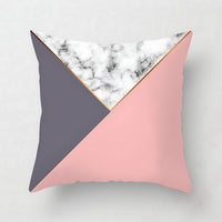 HKM-438675 Nordic Pink Geometric Abstract Decorative Pillowcase with Marble Pattern and Floral Design - 45cm x 45cm