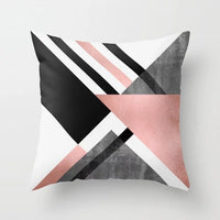 HKM-438675 Nordic Pink Geometric Abstract Decorative Pillowcase with Marble Pattern and Floral Design - 45cm x 45cm