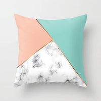 HKM-438675 Nordic Pink Geometric Abstract Decorative Pillowcase with Marble Pattern and Floral Design - 45cm x 45cm