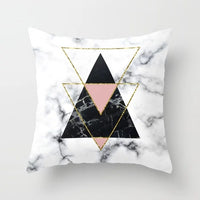 HKM-438675 Nordic Pink Geometric Abstract Decorative Pillowcase with Marble Pattern and Floral Design - 45cm x 45cm