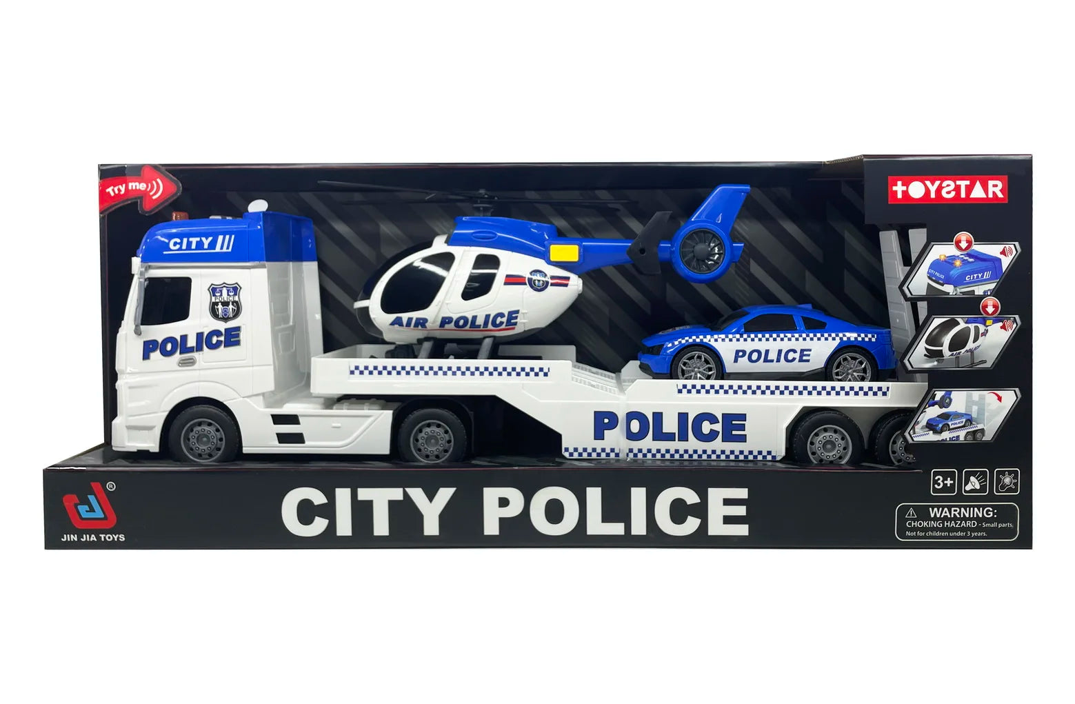 HKM-438931 Multi-Functional Semi Truck with Racing Car and Helicopter Toys for Kids