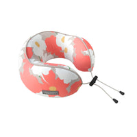 HKM-439123 Blossom Portable Memory Travel Neck Pillow - Cherry Powder, Turmeric, Dark Blue, Grey, Air Layer Knitted Design, Compact Size 26x25x12 CM