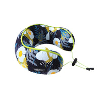 HKM-439123 Blossom Portable Memory Travel Neck Pillow - Cherry Powder, Turmeric, Dark Blue, Grey, Air Layer Knitted Design, Compact Size 26x25x12 CM