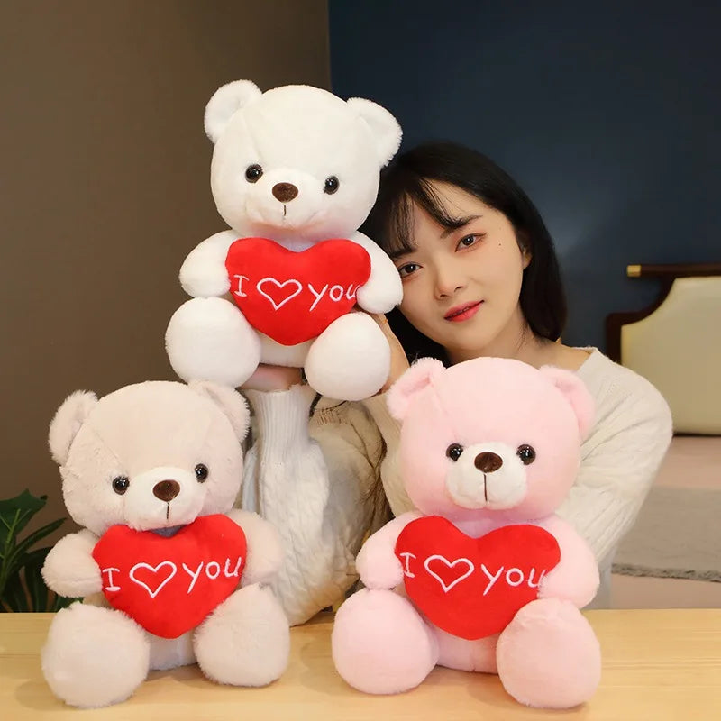 HKM-439123 Plush Teddy Bear with Red Heart - I Love You 11CM to 30CM Stuffed Doll for Kids and Adults