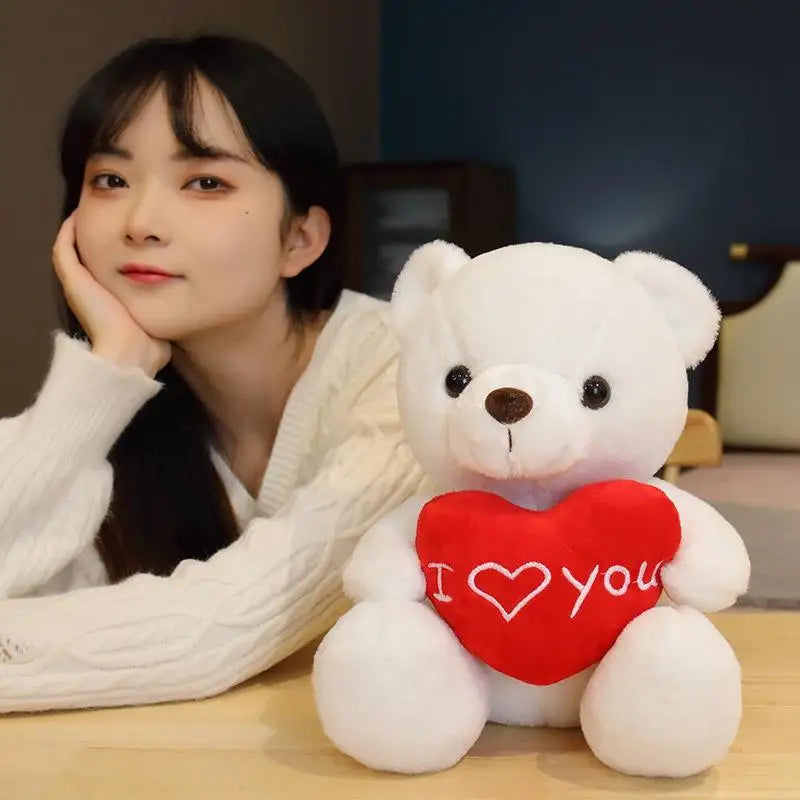 HKM-439123 Plush Teddy Bear with Red Heart - I Love You 11CM to 30CM Stuffed Doll for Kids and Adults