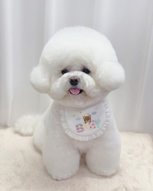 HKM-439379 Cotton Cute Bear Embroidery Bib for Infants - White Saliva Towel