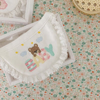 HKM-439379 Cotton Cute Bear Embroidery Bib for Infants - White Saliva Towel