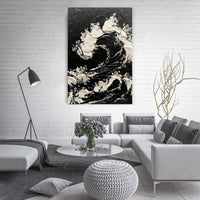 HKM-439379 Large Contemporary Hand-painted Black and White Sea Waves Abstract Oil Painting on Canvas - Unframed, Various Sizes