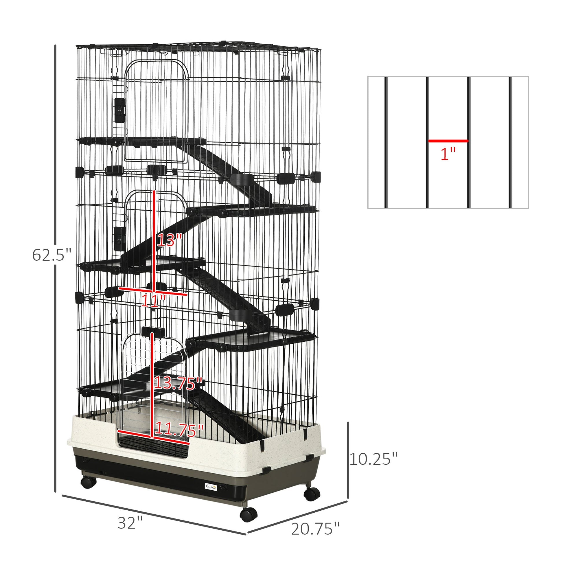 HKM-439443 Multi-Level Small Animal Cage with Wheels and Slide-Out Tray for Rabbits and Ferrets
