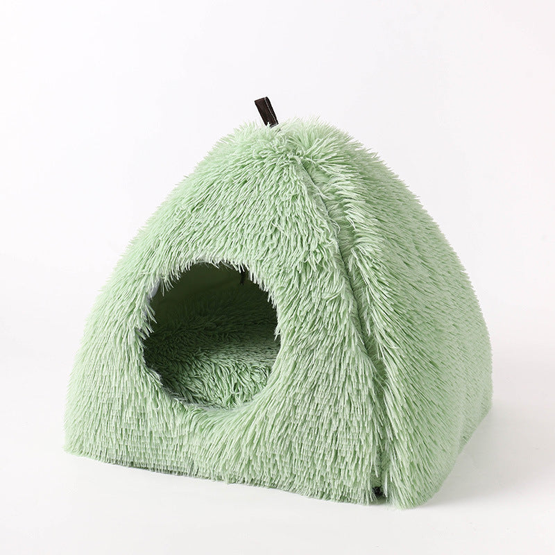 HKM-439571 Plush Triangle Cat Nest - Fashionable and Compressible Cat Bed in White