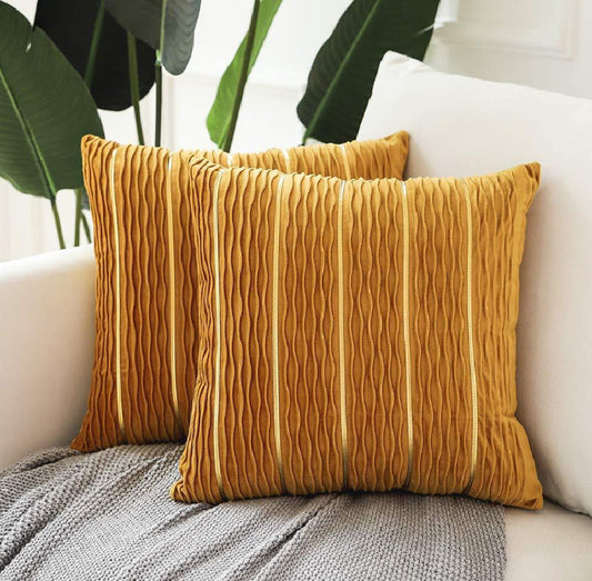 HKM-439827 Striped Velvet Pillow Cover in Multiple Colors for Home Decor - 45x45cm Plush Cushion Cover