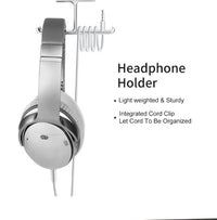 HKM-439827 Under Desk Headphone Holder - Dual Hanger for Headphones, Earphones, and Accessories - Aluminum Alloy Storage Solution