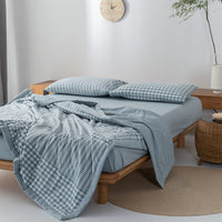 HKM-440275 Cotton Yarn-Dyed Washed Summer Quilt Set with Bed Sheet and Pillowcases - Available in Multiple Sizes