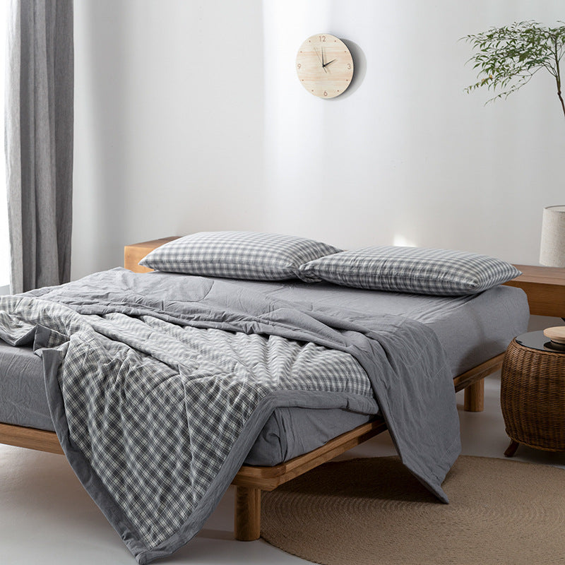HKM-440275 Cotton Yarn-Dyed Washed Summer Quilt Set with Bed Sheet and Pillowcases - Available in Multiple Sizes