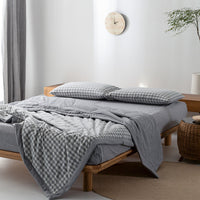 HKM-440275 Cotton Yarn-Dyed Washed Summer Quilt Set with Bed Sheet and Pillowcases - Available in Multiple Sizes