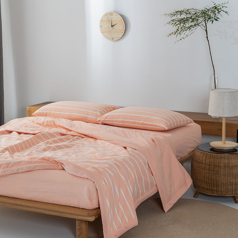 HKM-440275 Cotton Yarn-Dyed Washed Summer Quilt Set with Bed Sheet and Pillowcases - Available in Multiple Sizes