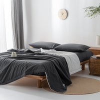 HKM-440275 Cotton Yarn-Dyed Washed Summer Quilt Set with Bed Sheet and Pillowcases - Available in Multiple Sizes