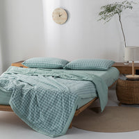 HKM-440275 Cotton Yarn-Dyed Washed Summer Quilt Set with Bed Sheet and Pillowcases - Available in Multiple Sizes