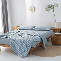 HKM-440275 Cotton Yarn-Dyed Washed Summer Quilt Set with Bed Sheet and Pillowcases - Available in Multiple Sizes