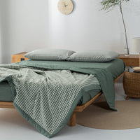 HKM-440275 Cotton Yarn-Dyed Washed Summer Quilt Set with Bed Sheet and Pillowcases - Available in Multiple Sizes