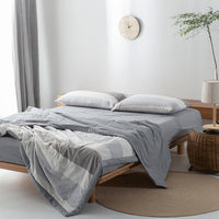 HKM-440275 Cotton Yarn-Dyed Washed Summer Quilt Set with Bed Sheet and Pillowcases - Available in Multiple Sizes