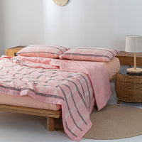 HKM-440275 Cotton Yarn-Dyed Washed Summer Quilt Set with Bed Sheet and Pillowcases - Available in Multiple Sizes
