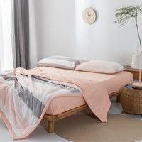 HKM-440275 Cotton Yarn-Dyed Washed Summer Quilt Set with Bed Sheet and Pillowcases - Available in Multiple Sizes