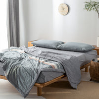 HKM-440275 Cotton Yarn-Dyed Washed Summer Quilt Set with Bed Sheet and Pillowcases - Available in Multiple Sizes