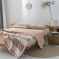 HKM-440275 Cotton Yarn-Dyed Washed Summer Quilt Set with Bed Sheet and Pillowcases - Available in Multiple Sizes