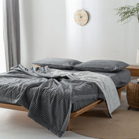 HKM-440275 Cotton Yarn-Dyed Washed Summer Quilt Set with Bed Sheet and Pillowcases - Available in Multiple Sizes