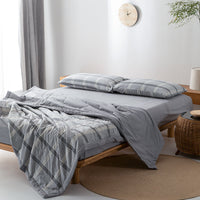 HKM-440275 Cotton Yarn-Dyed Washed Summer Quilt Set with Bed Sheet and Pillowcases - Available in Multiple Sizes
