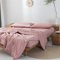 HKM-440275 Cotton Yarn-Dyed Washed Summer Quilt Set with Bed Sheet and Pillowcases - Available in Multiple Sizes