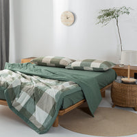 HKM-440275 Cotton Yarn-Dyed Washed Summer Quilt Set with Bed Sheet and Pillowcases - Available in Multiple Sizes